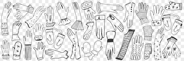 Handschuhe und Handschuhe Doodle Set.