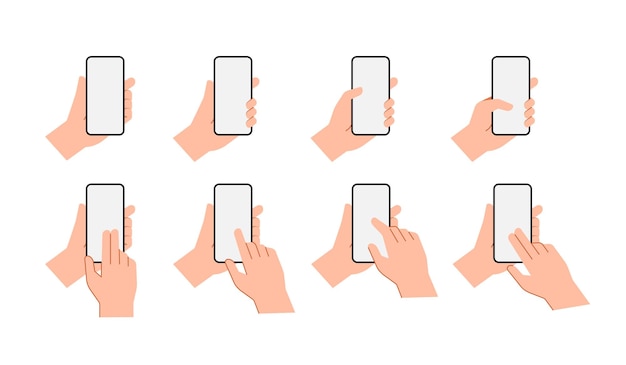 Handsets, die Smartphones halten, Menschen, die Berührungsgesten für Mobiltelefone verwenden