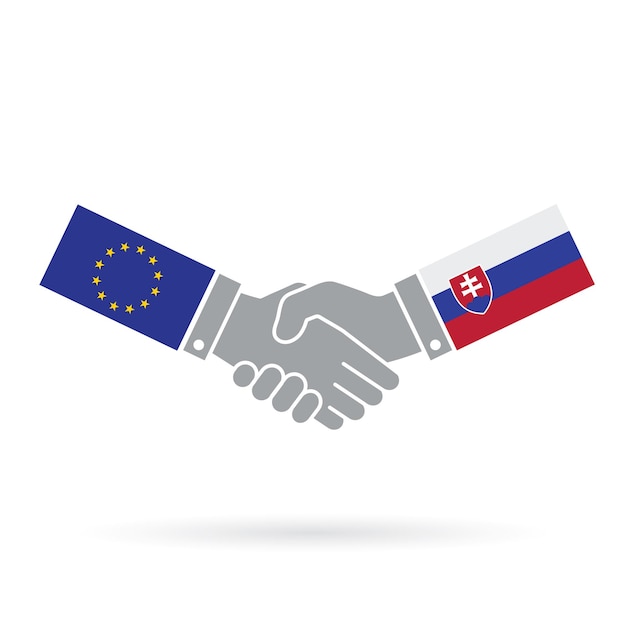 Vektor handshake-geschäftsabkommen zwischen der europäischen union und der slowakei