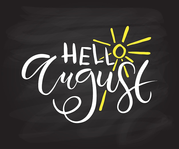 Handskizzierte hallo august text als logo-abzeichen und symbol hallo august postkarte karteneinladung