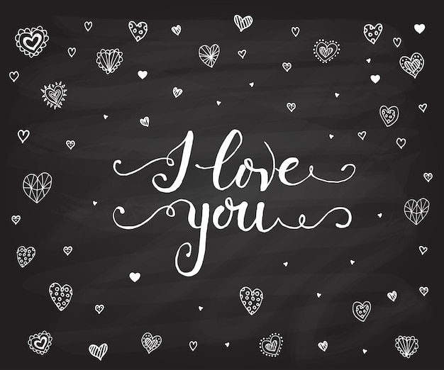Vektor handskizzierter i love you-text als valentinstag-logo-abzeichen und symbol valentinstag-postkarte