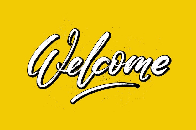 Handskizziertes Wort Willkommen Schriftzug Typografie Vektor handgeschriebenes Zeichen Retro-Cartoon-Stil Grüße für Logo-Abzeichen-Symbol Karte Postkarte Logo-Banner-Tag
