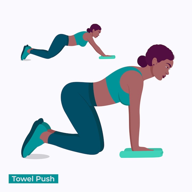 Handtuch-push-übung frau workout fitness aerobic und übungen