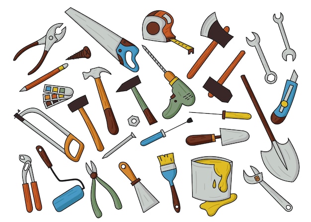 Handwerkerwerkzeuge Gekritzelillustration