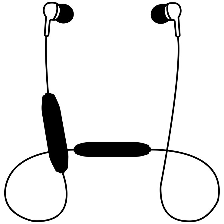 Vektor handy-headset mit bluetooth-kabel in kopfform. grafische ressource. symbol. technologie. schwarz
