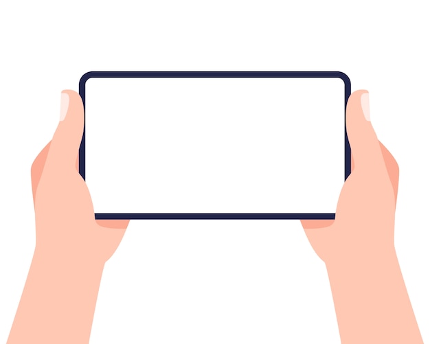Vektor handy in händen. zwei hände halten smartphone und touchscreen. .