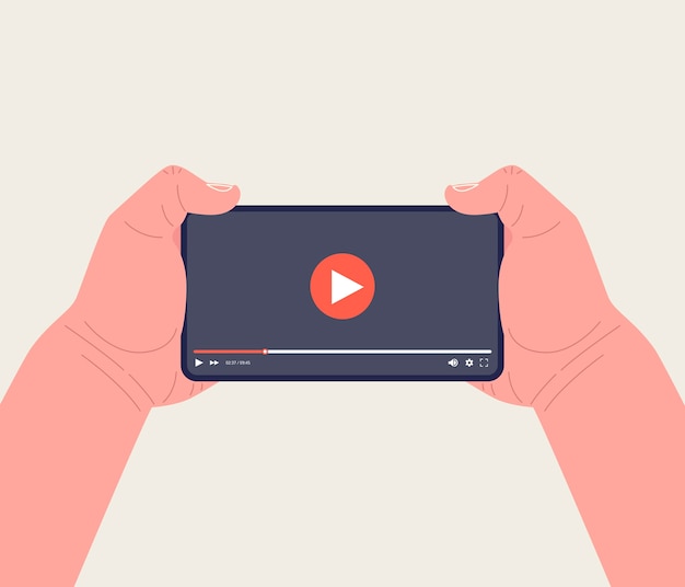 Vektor handy mit videoplayer auf dem bildschirm. video-app in ihrem telefon. mobile video-streaming-technologien