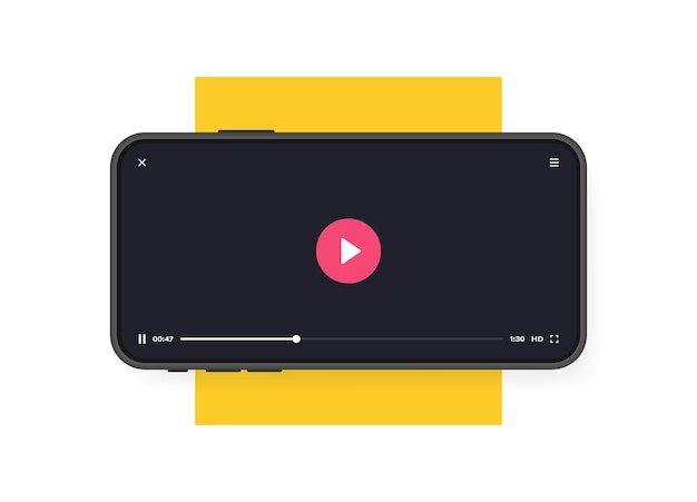 Handy mit Videoplayer. Mobile App für die Videowiedergabe. Social Media Konzept. Videokonferenz, Streaming, Bloggen.