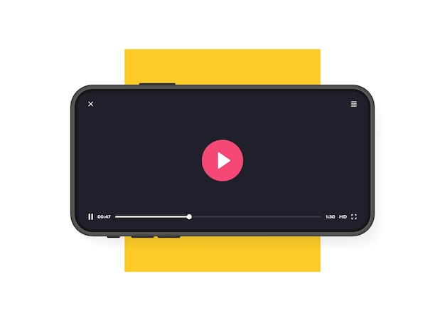 Handy mit videoplayer. mobile app für die videowiedergabe. social media konzept. videokonferenz, streaming, bloggen.
