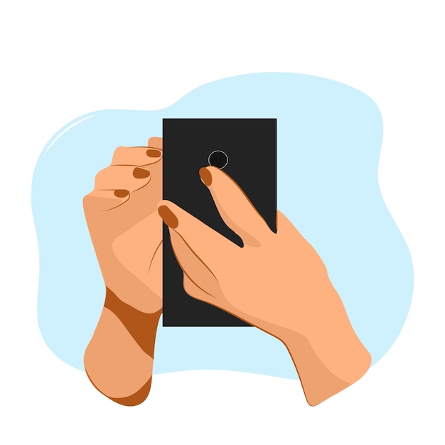 Handy oder Tablet in der Hand, blauer Hintergrund. Symbol mit Vektorbild mobiler Technologien