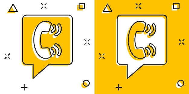 Handy-symbol im comic-stil telefongespräch cartoon-vektor-illustration auf weißem, isoliertem hintergrund hotline kontakt spritzeffekt geschäftskonzept