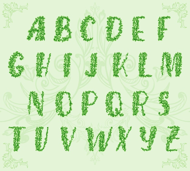 Handzeichnung Alphabet mit floralen Locken