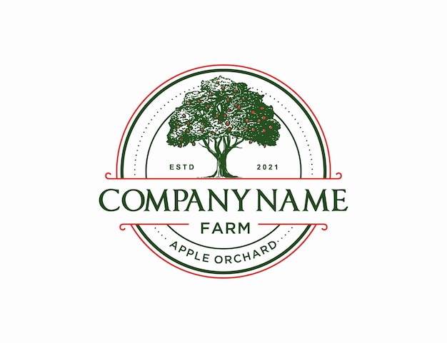 Handzeichnung apple tree farm logo unternehmen