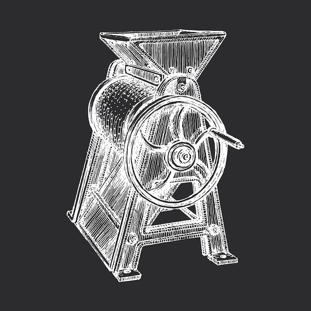 Handzeichnung der kaffeebohnenpulpermaschine im vektor