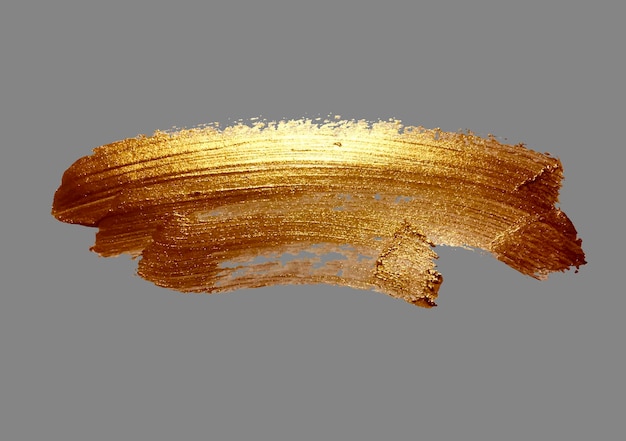 Handzeichnung Goldpinsel Strichfarbe Fleck auf grauem Hintergrund, handgemachte Vektorillustration