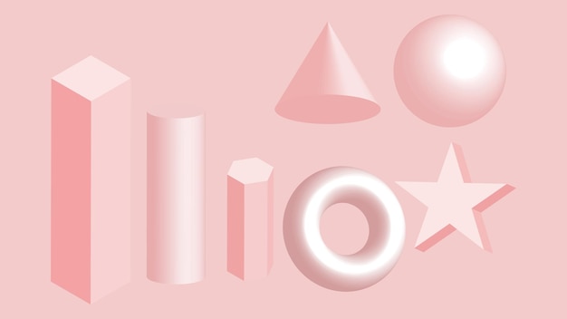 Handzeichnung grundform 3d mit rosa farbe