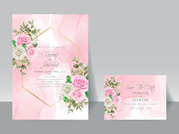 Handzeichnung rosa und weiße rosenhochzeitseinladungskarte