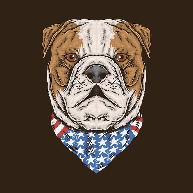 Vektor handzeichnungsweinlesebulldoggenamerika-bandana-vektorillustration