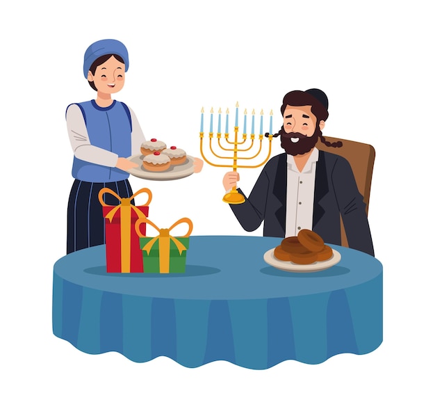 Vektor hanukkah-paar feiert