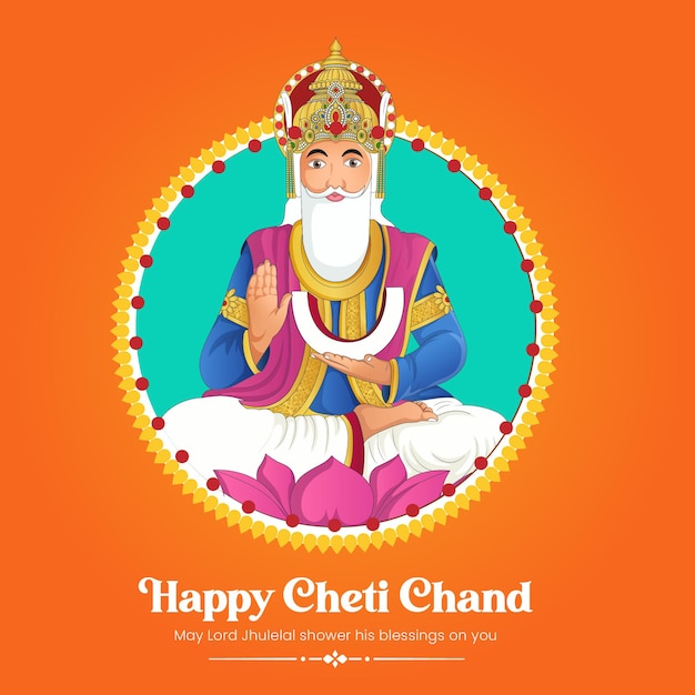 Happu cheti chand lunar hindu neujahr für sindhi hindus grüße mit illustration von lord jhulelal