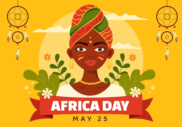 Happy Africa Day am 25. Mai Illustration mit Kultur Afrikanische Stammesfiguren in Cartoon Hand gezeichnet