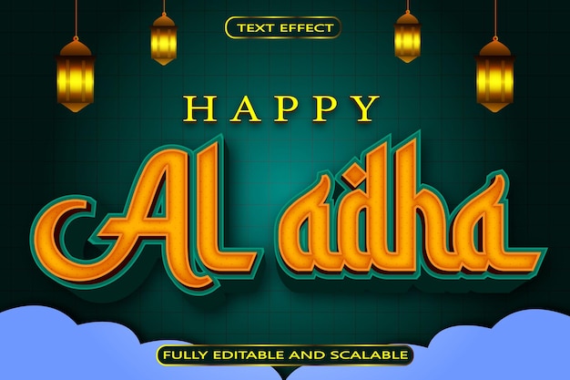 Happy al adha editierbarer texteffekt 3-dimensionale prägung im modernen stil