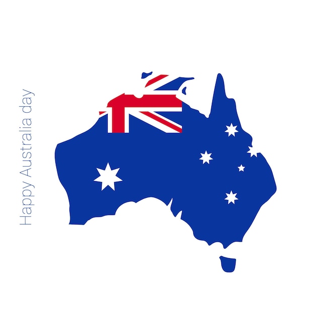 Vektor happy australia day banner. karte von australien mit flagge und herz. vektor-illustration