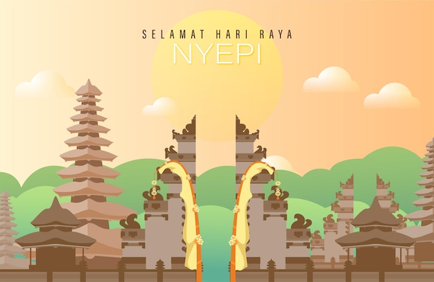 Happy Bali's Day of Silence und Hindu New Year Vector Illustration, Nyepi Day und Hari Raya Saka