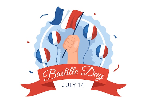Happy bastille day am 14. juli vektorillustration mit französischer flagge und eiffelturm in vorlagen