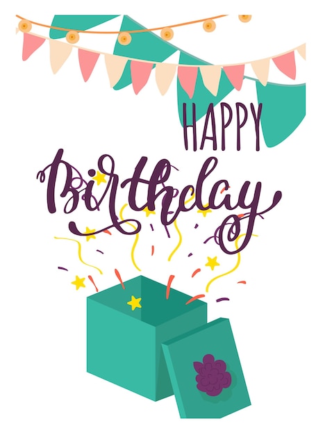 Vektor happy birthday card fun event vector illustration partyeinladung postkartendesign vintage-elemente konfetti banner mit dekorativem ornament