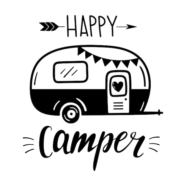 Vektor happy camper schriftzug camping motivierende worte happy camper sommer