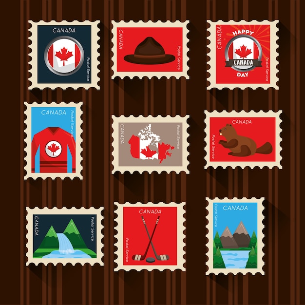 Happy canada day set briefmarke symbole