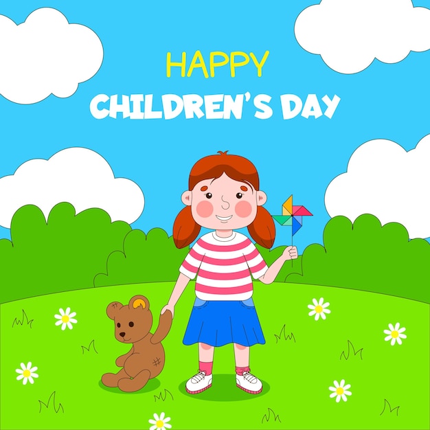 Vektor happy children's day mädchen-vektor-illustration