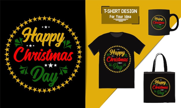 Happy christmas day t-shirt design taschen- und bechermodell für merchandising dieses design ist perfekt