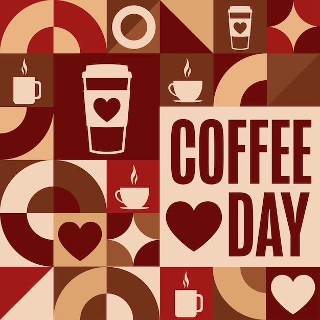 Happy coffee day holiday-konzept vorlage für ein hintergrund-banner-kartenposter mit textinschrift vektor-eps10-illustration