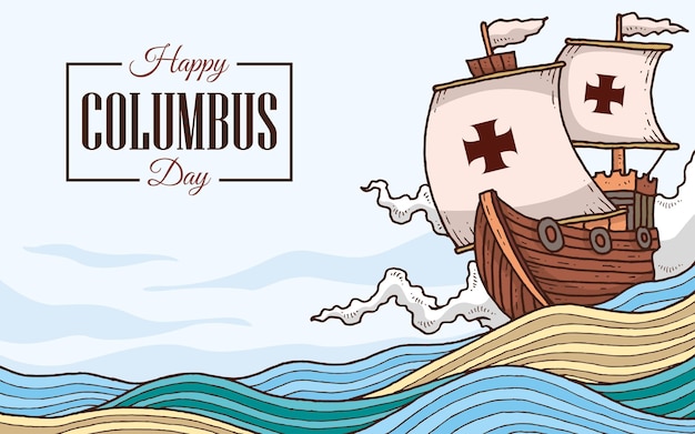 Vektor happy columbus day banner mit segelschiff auf der seeillustration