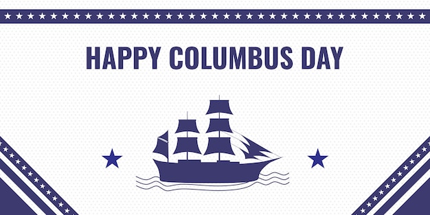 Vektor happy columbus day vintage banner mit segelschiff silhouette minimalistisches zeichen im retro-design mit symbolen