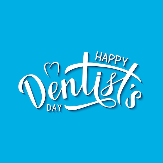 Happy Dentist s Day Kalligrafie-Schriftzug auf blauem Hintergrund Einfach zu bearbeitende Vorlage für Zahnarzttag-Grußkarte Zahnklinik-Banner-Logo-Flyer-Abzeichen usw. Typografie-Plakat-Vektorillustration