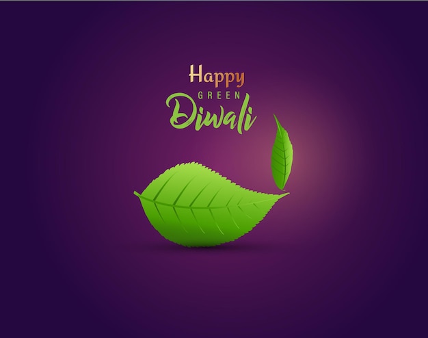 Happy diwali festival - grüne diya-lampen leuchteten während der diwali-feier auf, grünes blatt-öko-konzept.