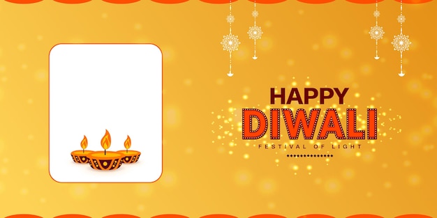Happy diwali gelber hintergrund mit öllampe und licht- und mandala-dekoration