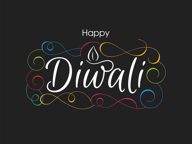 Vektor happy diwali grußkarte mit aufwendiger kalligraphie und diwali lampe