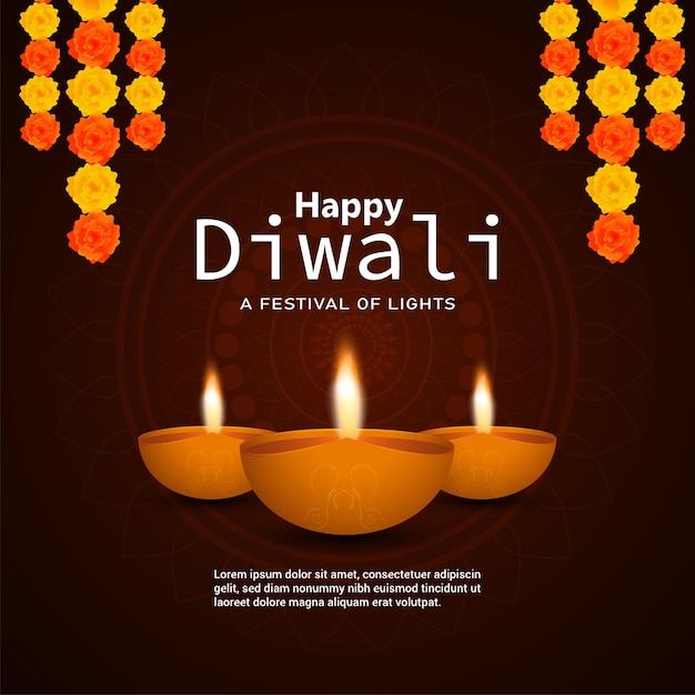 Happy diwali indian festival feier grußkarte mit diwali diya
