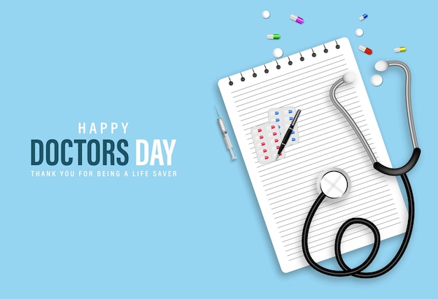 Happy doctor's day banner mit stethoskop, vektorillustration