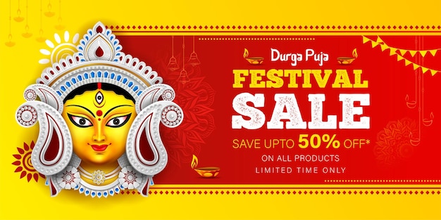 Happy Durga Puja Festival Sale Banner Template Design Navaratri Sale Banner Design