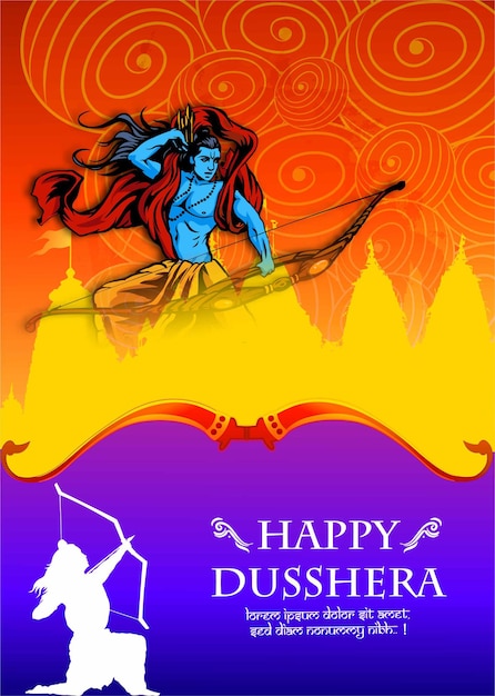 Happy dusshera mit bogen und lord rama tötet ravana in navratri festival of india vijayadashami