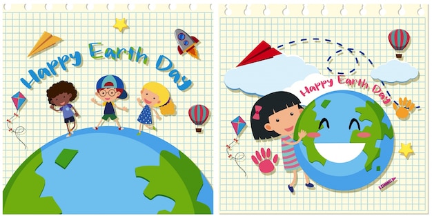 Happy earth day mit kindern auf der erde