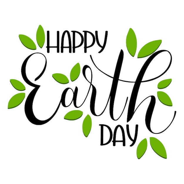 Happy earth day-schriftzug. handgezeichneter text. scherenschnitt