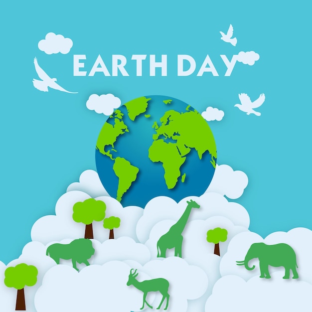 Happy earth day wallpaper mit tieren und erdkugel