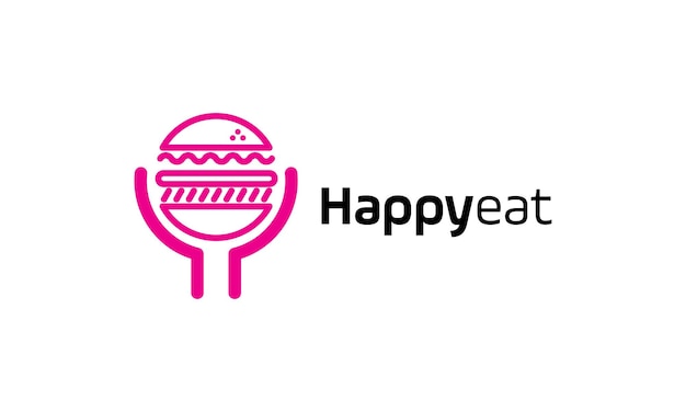 Vektor happy eat logo vektor lächeln emotion lustige emoticon menüvorlage essen restaurant kochen köstlich lecker