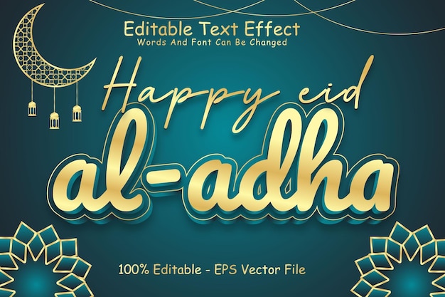 Happy eid al adha editierbarer texteffekt 3 dimension emboss modern style